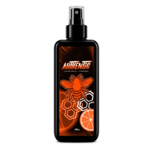 Envase negro de After Shave Authentic Vision Imperial de 500ml con atomizador y etiqueta naranja con diseño de abeja.