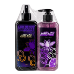 Combo Afeitado Grande Authentic Mulberry de 500ml con Shaving Gel morado y Loción Facial y Corporal After Shave envueltos en empaque termocontraíble.