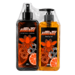 Combo de Afeitado Grande Authentic Vision Imperial de 500ml con Shaving Gel naranja y Loción Facial y Corporal After Shave envueltos en plástico termoencogible.