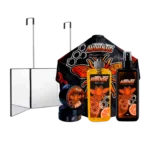Combo Autocorte Full Vision Imperial con espejo triple plegable de 360 grados, capa de barbería negra y naranja, Shaving Gel de 500ml, After Shave de 500ml y cera cremosa de 200g.