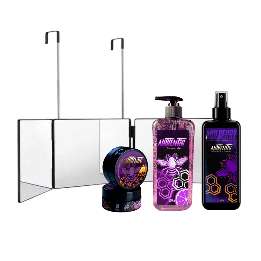 Combo Autocorte Vision Imperial con espejo triple plegable de 360 grados, Shaving Gel de 500ml, After Shave de 500ml y cera cremosa de 200g.