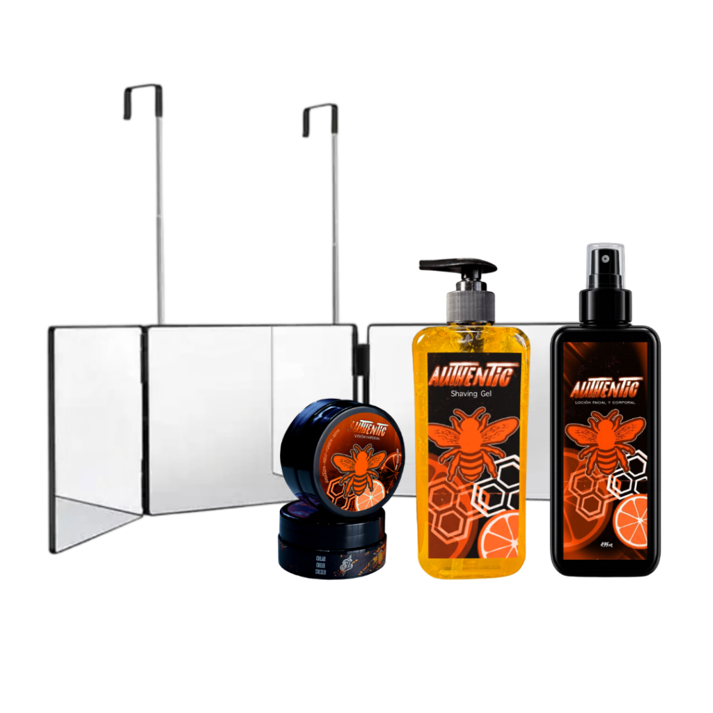 Combo Autocorte Vision Imperial con espejo triple plegable de 360 grados, Shaving Gel de 500ml, After Shave de 500ml y cera cremosa de 200g.